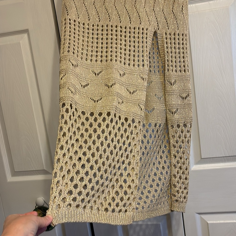 Gold Threaded Light Tan Knit Maxi Skirt - Picture 3 of 14